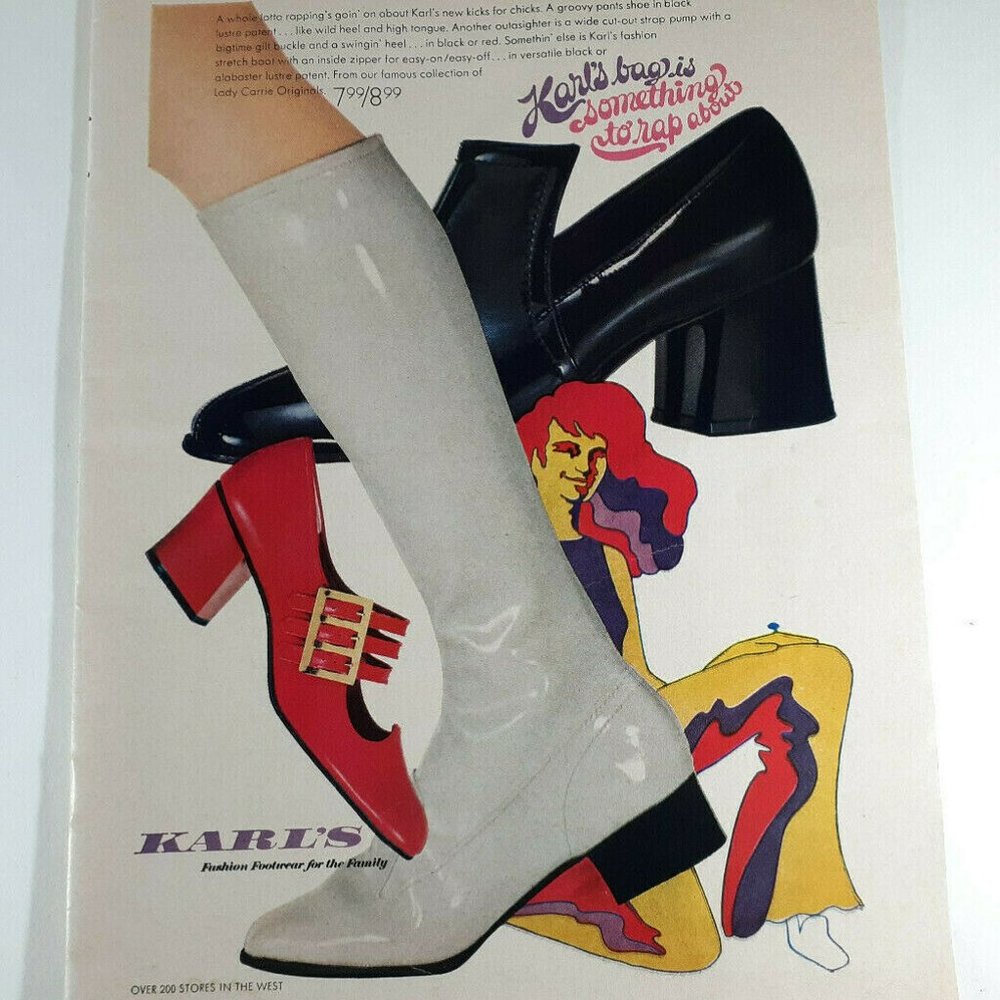 1969 Karls Shoes Fashion Print Ad Carrie Fisher